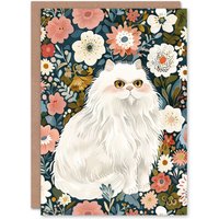Artery8 Greeting Card Elegant Persian Cat Lover Flower Garden Portrait