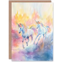 Artery8 Greeting Card Dreamy Rainbow Unicorns in Pastel Colour Forest Birthday