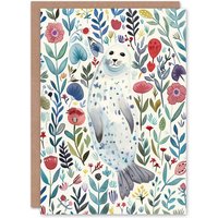 Artery8 Greeting Card Cute Seal Swimming in Wildflowers Bright Floral Birthday