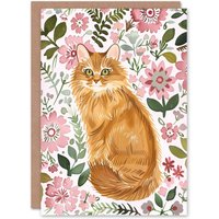 Artery8 Greeting Card Somali Cat Lover Pink Flower Rustic Pattern Birthday