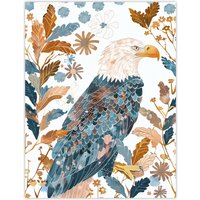 Artery8 Bald Eagle on Autumn Tree Watercolour Folk Art Wall Art Print | Size: W18" x H24"