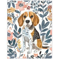 Artery8 Dog Lover Beagle in Flower Garden Watercolour Wall Art Print | Size: W12" x H16"