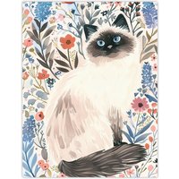 Artery8 Cat Lover Cute Birman in Lavender Flowers Wall Art Print | Size: W12" x H16"
