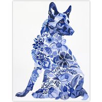 Artery8 Dog Lover Floral Alsatian Blue Watercolour Wall Art Print | Size: W12" x H16"