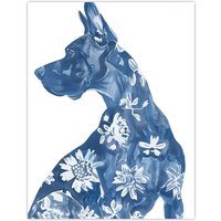 Artery8 Dog Lover Blue Great Dane with Floral Pattern Wall Art Print | Size: W12" x H16"