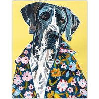 Artery8 Dog Lover Great Dane in Floral Hawaiian Shirt Wall Art Print in Yellow | Size: W24" x H32"