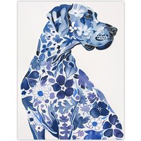 Artery8 Floral Great Dane Blue Dog Lover Pet Portrait Wall Art Print | Size: W18" x H24"