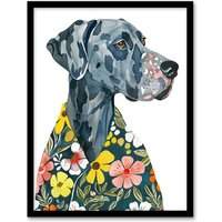 Artery8 Dog Lover Hawaiian Shirt Great Dane Portrait Framed Wall Art | Size: W12" x H16"