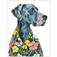 Artery8 Dog Lover Hawaiian Shirt Great Dane Portrait Wall Art Print | Size: W24" x H32"