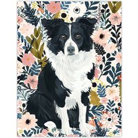 Artery8 Border Collie Dog Lover Pink Floral Portrait Wall Art Print | Size: W18" x H24"
