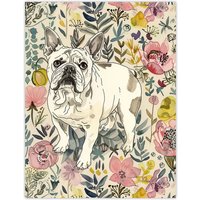 Artery8 Cute French Bulldog Dog Lover Floral Portrait Wall Art Print | Size: W24" x H32"