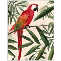 Artery8 Scarlet Macaw Parrot on Tropical Tree Branch Wall Art Print in Green | Size: W18" x H24"