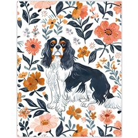 Artery8 Cavalier King Charles Spaniel in Floral Pattern Wall Art Print | Size: W12" x H16"