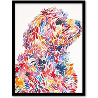 Artery8 Colourful Floral Labradoodle Dog Lover Design Framed Wall Art | Size: W12" x H16"