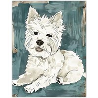 Artery8 Dog Lover White West Highland Terrier Portrait Wall Art Print in Blue | Size: W18" x H24"