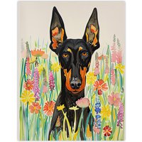 Artery8 Doberman in Spring Meadow Vibrant Portrait Wall Art Print | Size: W18" x H24"