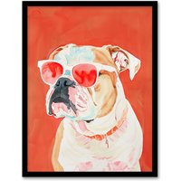 Artery8 Dog Lover English Bulldog Sunglasses Pop Art Red Framed Wall Art | Size: A4