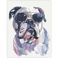 Artery8 English Bulldog in Aviator Sunglasses Watercolour Wall Art Print in Grey | Size: W12" x H16"