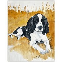 Artery8 Dog Lover English Springer Spaniel in Wheat Field Wall Art Print in Mustard | Size: W24" x H32"