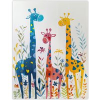 Artery8 Cute Giraffe Family Blue Orange Pink Watercolour Wall Art Print | Size: W18" x H24"