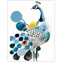 Artery8 Abstract Pattern Peacock Bird Bright Watercolour Wall Art Print in Blue | Size: W24" x H32"