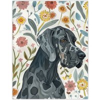 Artery8 Great Dane Pet With Flowers Dog Lover Watercolour Wall Art Print | Size: W18" x H24"