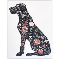 Artery8 Elegant Flower Pattern Great Dane Dog Lover Wall Art Print in Red | Size: W12" x H16"
