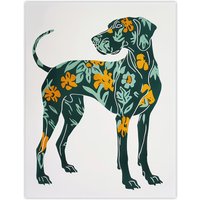 Artery8 Great Dane Dog Lover Green Orange Floral Pattern Wall Art Print | Size: W24" x H32"