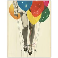 Artery8 Party Over Woman Colourful Balloons Collage Wall Art Print | Size: W12" x H16"