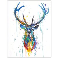 Artery8 Deer Stag Colourful Ink Splat Bright Portrait Wall Art Print | Size: W12" x H16"