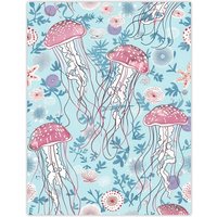 Artery8 Underseas Jellyfish Flowers Baby Blue Pink Design Wall Art Print | Size: W24" x H32"