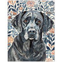 Artery8 Dog Lover Labrador Retriever Floral Watercolour Wall Art Print | Size: W24" x H32"
