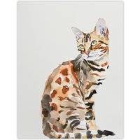Artery8 Marble Coat Bengal Cat Lover Bright Watercolour Wall Art Print in Brown | Size: W12" x H16"