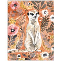 Artery8 Cute Meerkat with Wildflowers Orange Watercolour Wall Art Print | Size: W18" x H24"