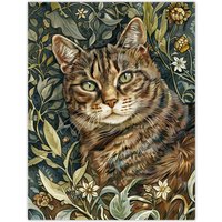 Artery8 Cat Lover Moggie Pet Hiding in Wildflower Field Wall Art Print in Green | Size: W12" x H16"