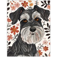 Artery8 Miniature Schnauzer with Daisies Watercolour Wall Art Print in Dark Grey | Size: W12" x H16"