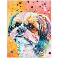 Artery8 Colourful Shih Tzu Portrait Dog Lover Watercolour Wall Art Print | Size: W18" x H24"