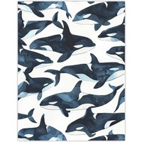 Artery8 Orca Killer Whale Bright Watercolour Pattern Wall Art Print in Black | Size: W12" x H16"