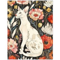 Artery8 Cat Lover Oriental Shorthair Floral Pet Portrait Wall Art Print in Red | Size: W18" x H24"