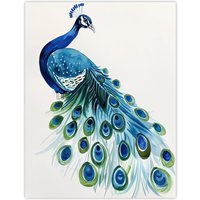Artery8 Blue Peafowl Peacock Tail Feathers Watercolour Wall Art Print | Size: W12" x H16"