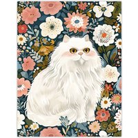 Artery8 Elegant Persian Cat Lover Flower Garden Portrait Wall Art Print | Size: W18" x H24"