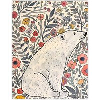 Artery8 Polar Bear Wildflower Pattern Soft Watercolour Wall Art Print | Size: W12" x H16"