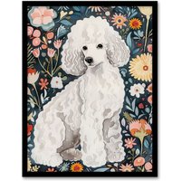 Artery8 Elegant Poodle Dog Lover Pet with Wildflowers Framed Wall Art | Size: W12" x H16"