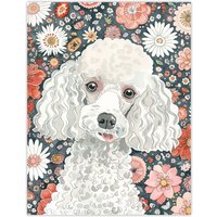 Artery8 Quirky Poodle Dog Lover Floral Pet Portrait Wall Art Print | Size: W24" x H32"