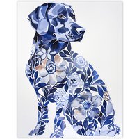 Artery8 Elegant Labrador Flower Pattern Fur Dog Lover Wall Art Print in Blue | Size: W18" x H24"