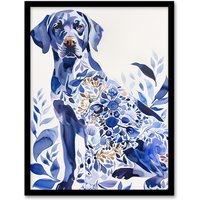 Artery8 Dog Lover Labrador With Ornate Floral Pattern Fur Framed Wall Art in Blue | Size: W12" x H16"