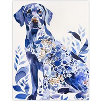 Artery8 Dog Lover Labrador With Ornate Floral Pattern Fur Wall Art Print in Blue | Size: W24" x H32"