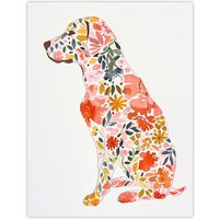 Artery8 Labrador Dog Lover Bright Floral Pattern Portrait Wall Art Print in Pink | Size: W18" x H24"