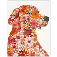Artery8 Flower Pattern Red Labrador Dog Lover Portrait Wall Art Print | Size: W12" x H16"