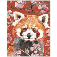 Artery8 Red Panda Cherry Blossom Tree Branch Watercolour Wall Art Print | Size: W12" x H16"